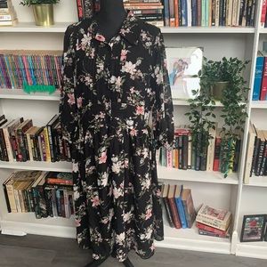 Unique Vintage Black Floral Chiffon Dress